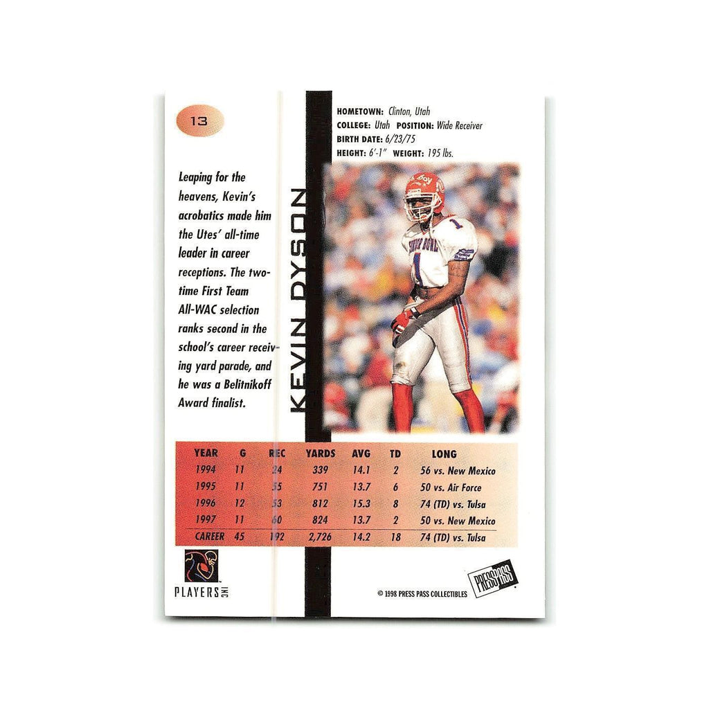 Kevin Dyson 1998 Press Pass #13 Utah Football Card