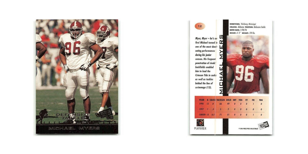 Michael Myers 1998 Press Pass #12 Crimson Tide Football Card NM