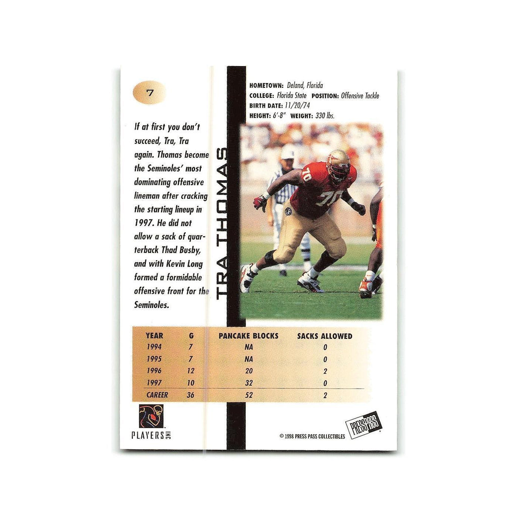 Tra Thomas 1998 Press Pass Blue #7 Florida State Seminoles