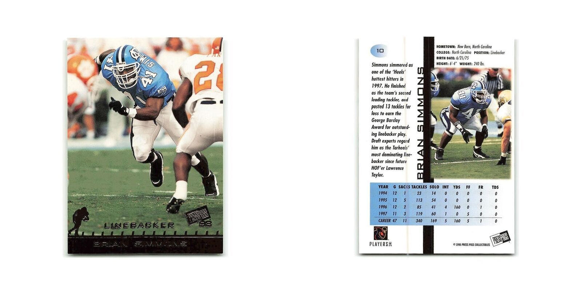 Brian Simmons 1998 Press Pass #10 North Carolina Tar Heels Football Card NM