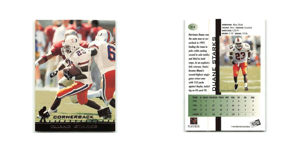 Duane Starks 1998 Press Pass #24 Miami Football Card NM