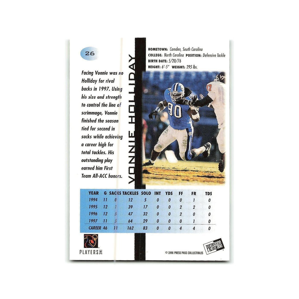 Vonnie Holliday 1998 Press Pass #26 North Carolina Tar Heels Football Card NM