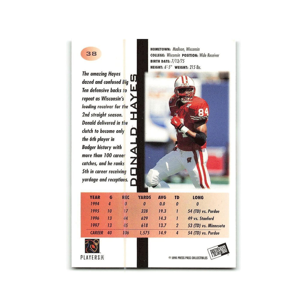 Donald Hayes 1998 Press Pass #38 Wisconsin Football Card NM