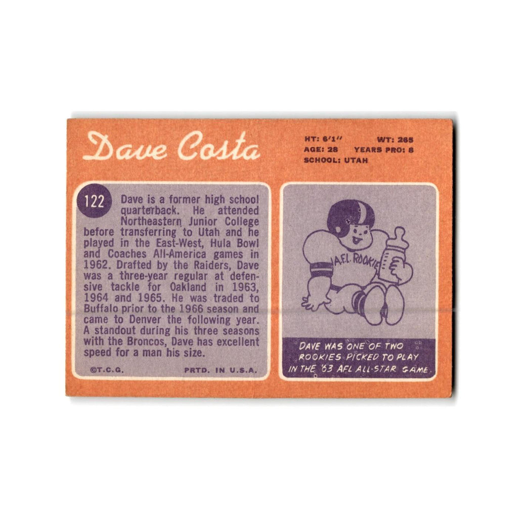 Dave Costa 1970 Topps #122 Denver Broncos Football Card Poor