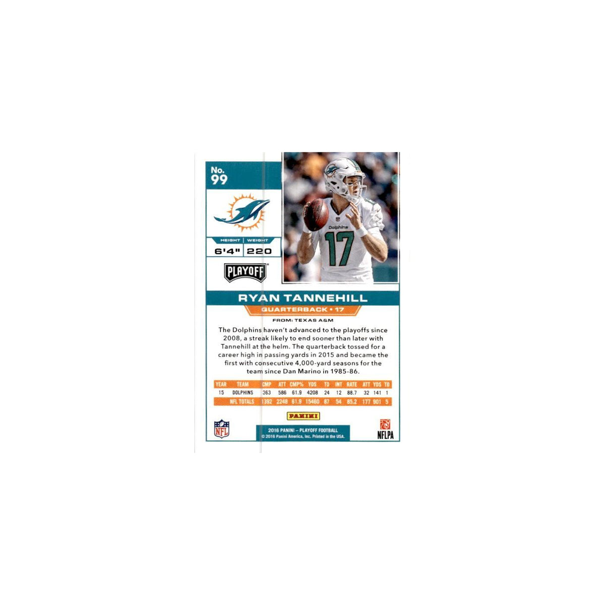 Ryan Tannehill 2016 Panini Playoff #99 Miami Dolphins Football Card NM