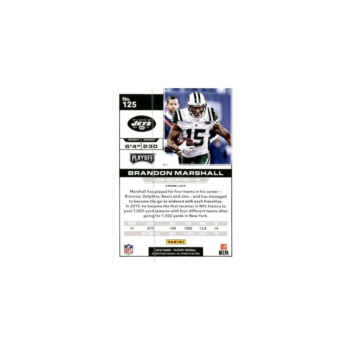 Brandon Marshall 2016 Panini Playoff #125 New York Jets Football Card NM