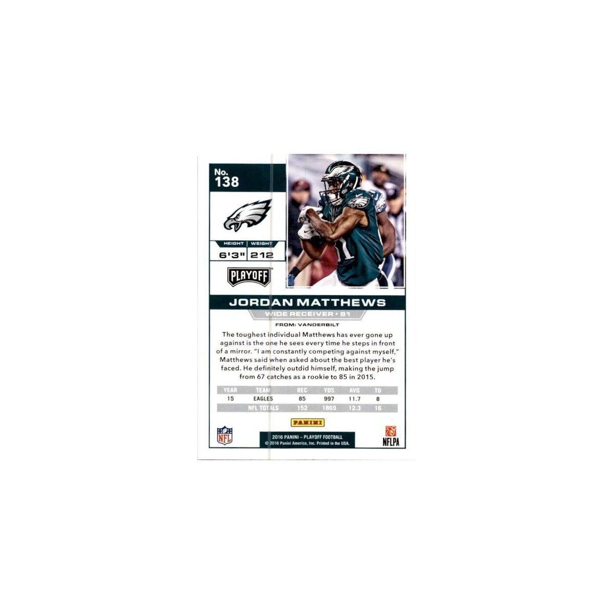 Jordan Matthews 2016 Panini Playoff #138 Philadelphia Eagles Football Card NM