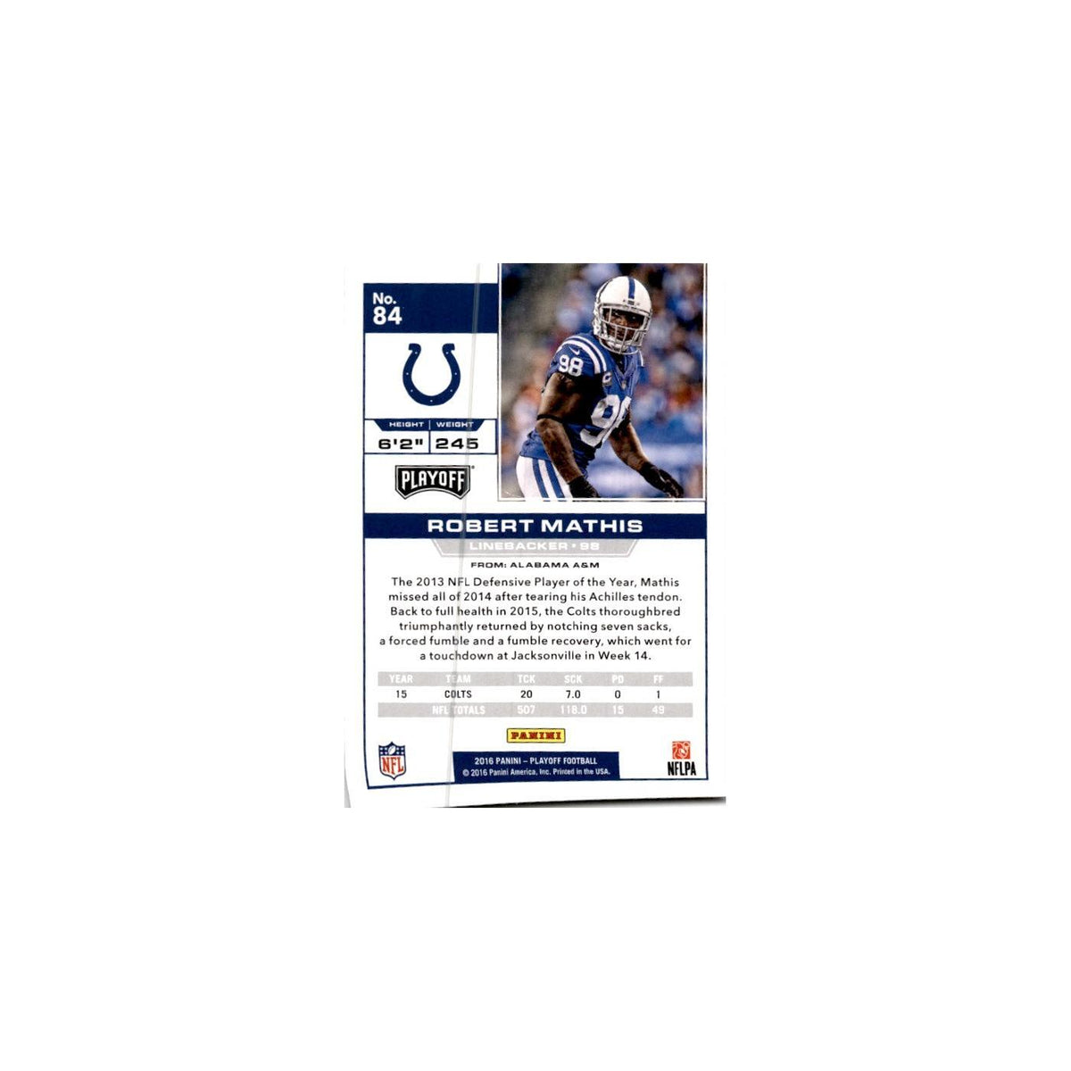 Robert Mathis 2016 Panini Playoff #84 Indianapolis Colts Football Card NM