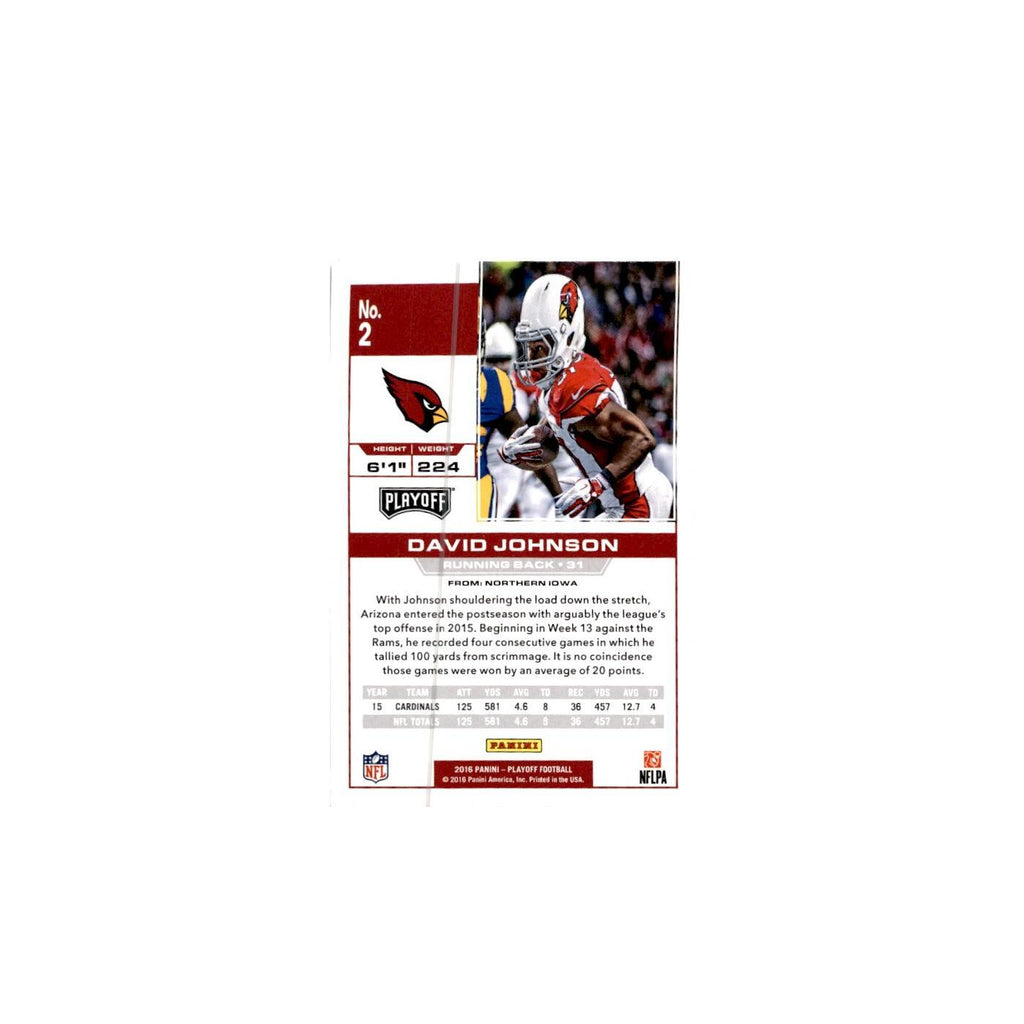 David Johnson 2016 Panini Playoff #2 Arizona Cardinals Football Card NM