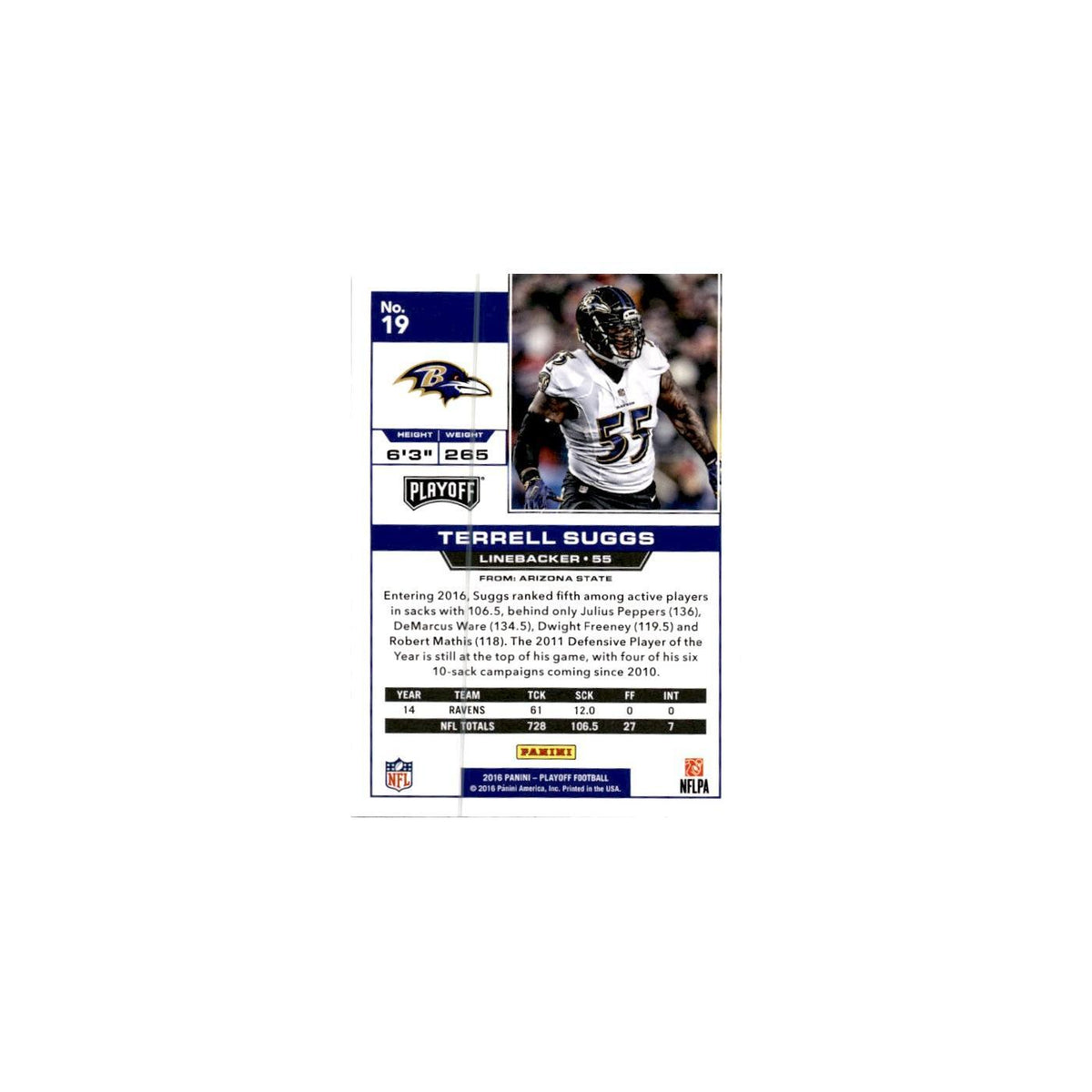 Terrell Suggs 2016 Panini Playoff #19 Baltimore Ravens Football Card NM
