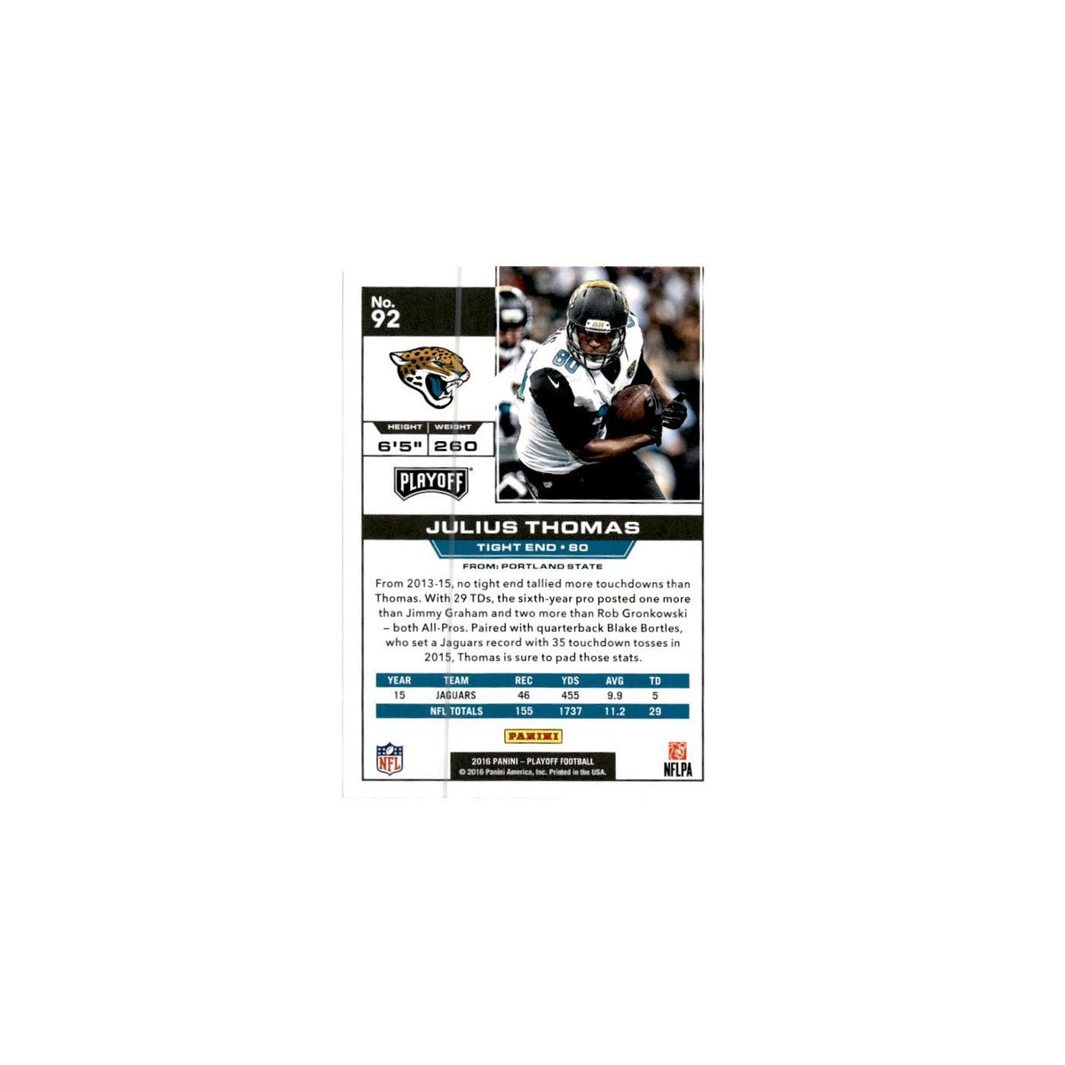 Julius Thomas 2016 Panini Playoff #92 Jacksonville Jaguars Football Card NM