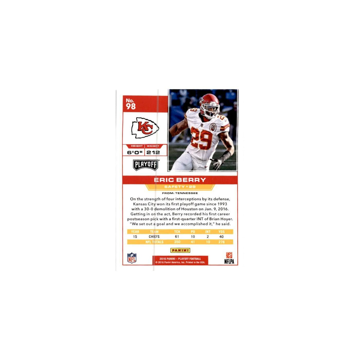 Eric Berry 2016 Panini Playoff #98 Kansas City Chiefs Football Card NM