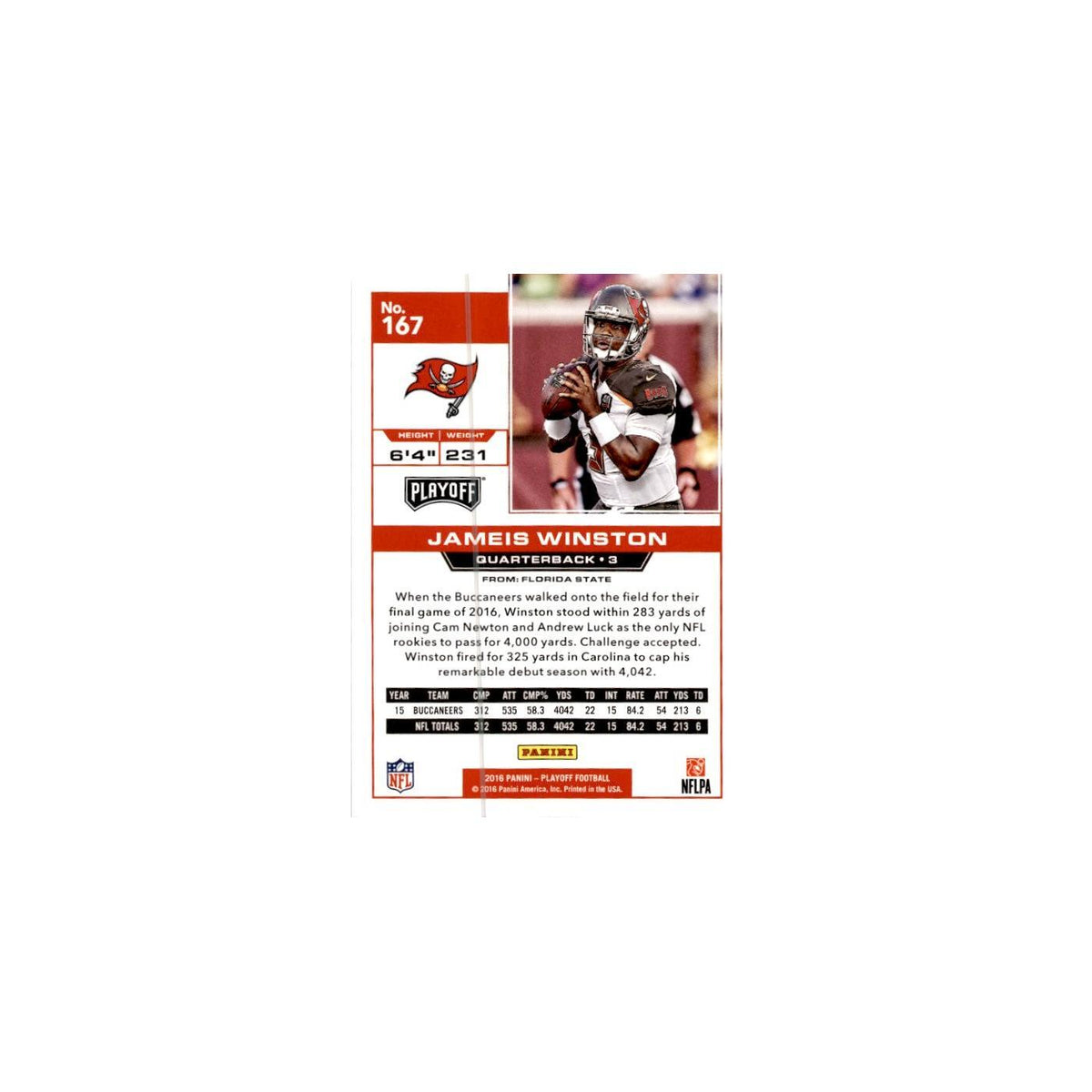 Jameis Winston 2016 Panini Playoff #167 Tampa Bay Buccaneers Football Card NM