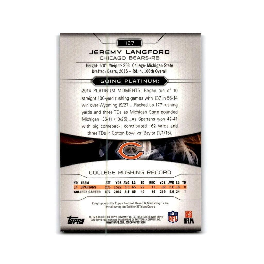Jeremy Langford Rookie 2015 Topps Platinum #127 Chicago Bears Football Card NM