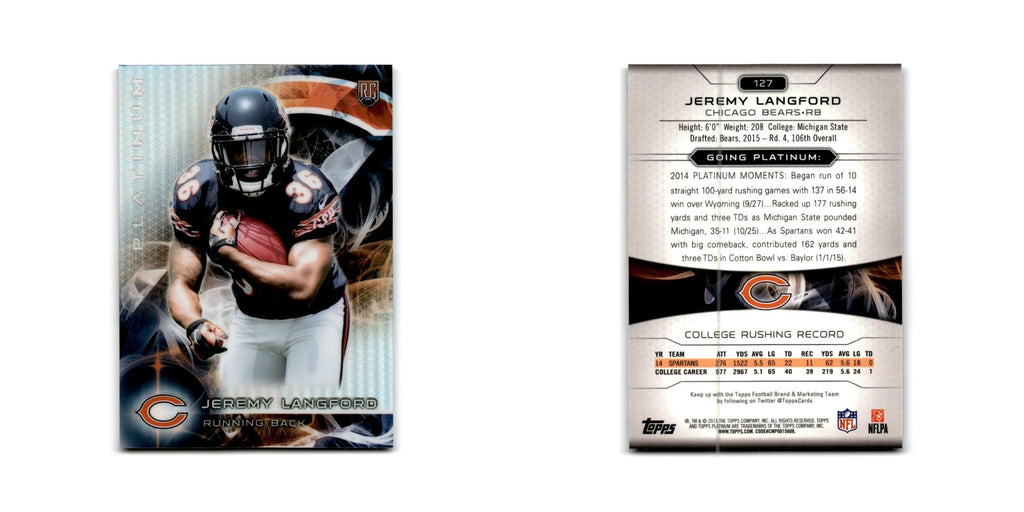 Jeremy Langford Rookie 2015 Topps Platinum #127 Chicago Bears Football Card NM