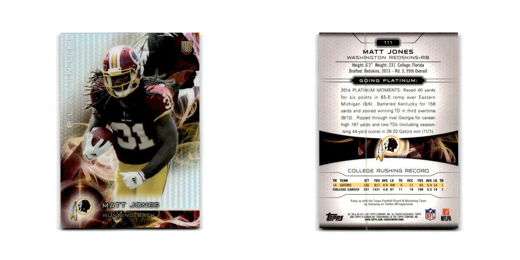Matt Jones Rookie 2015 Topps Platinum #111 Washington Redskins Football Card NM