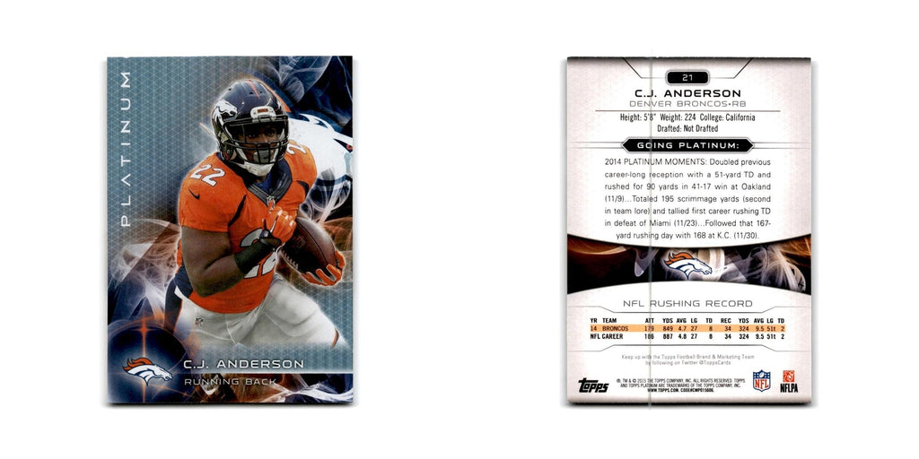 C.J. Anderson 2015 Topps Platinum #21 Denver Broncos Football Card NM