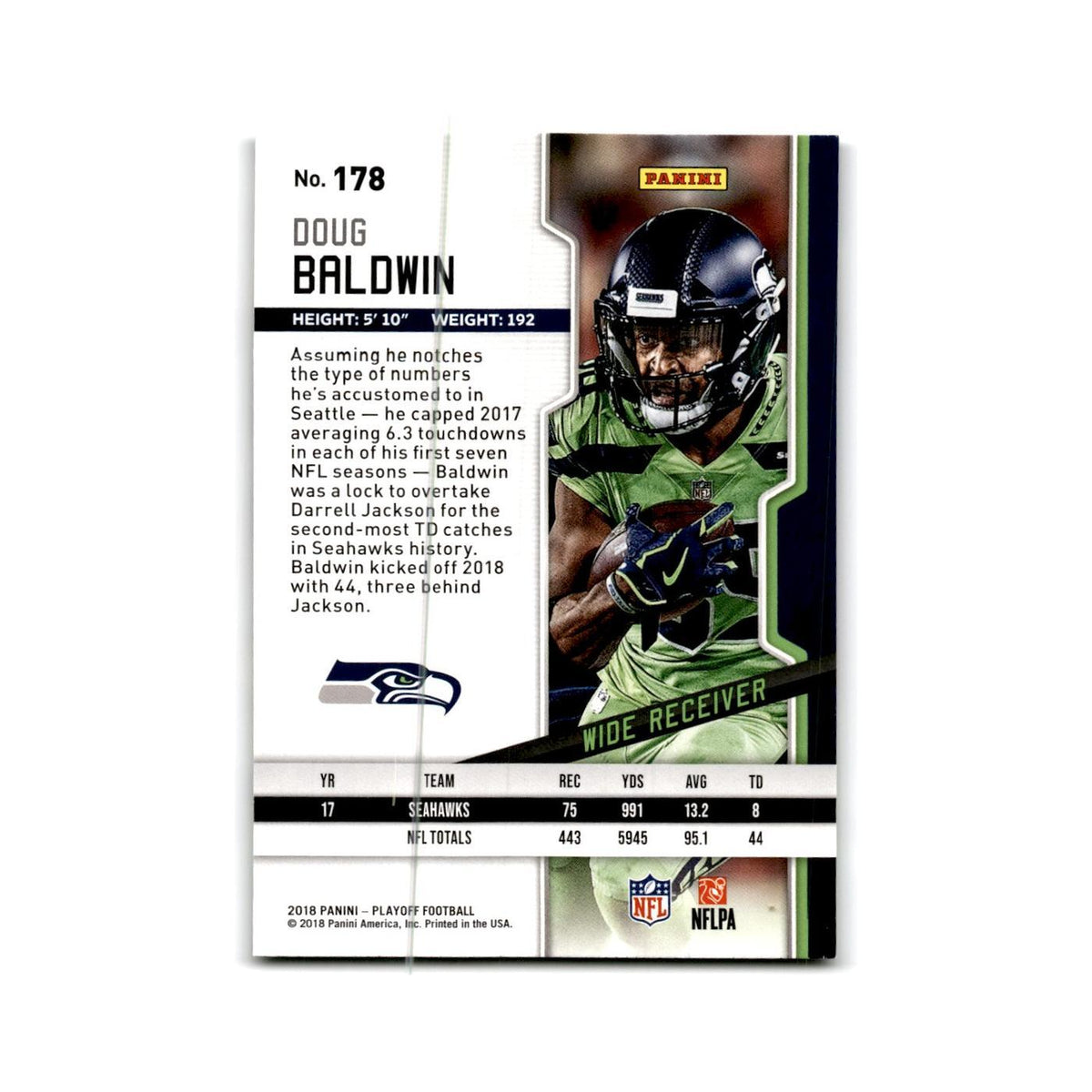 Doug Baldwin 2018 Panini Playoff #178 Seattle Seahawks Football Card NM