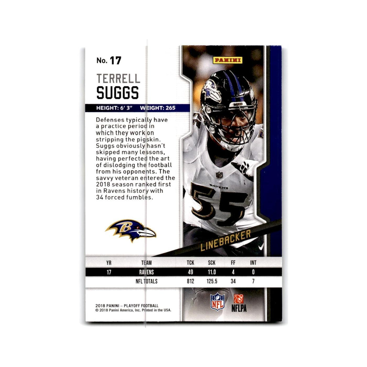 Terrell Suggs 2018 Panini Playoff #17 Baltimore Ravens Football Card NM