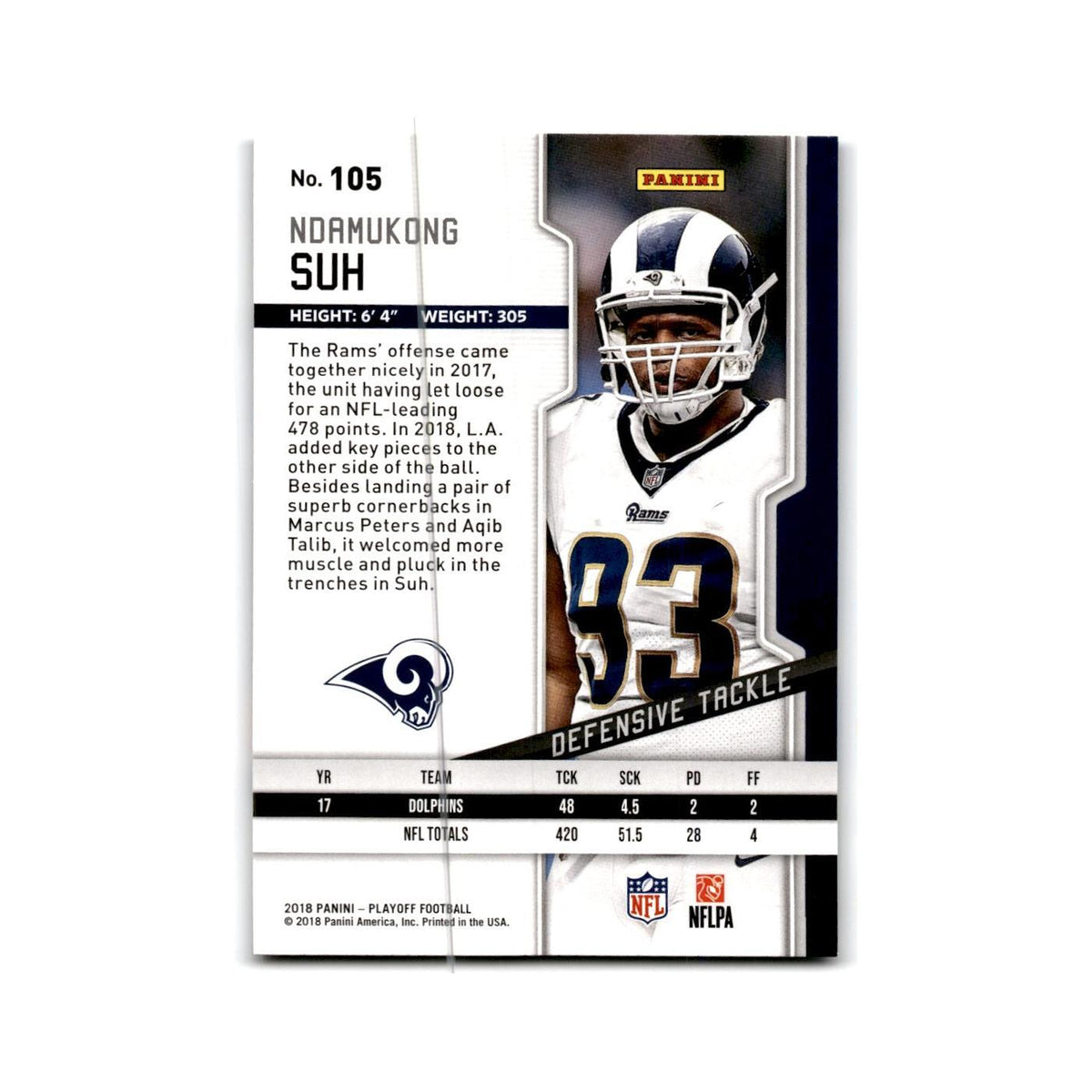 Ndamukong Suh 2018 Panini Playoff #105 Los Angeles Rams Football Card NM