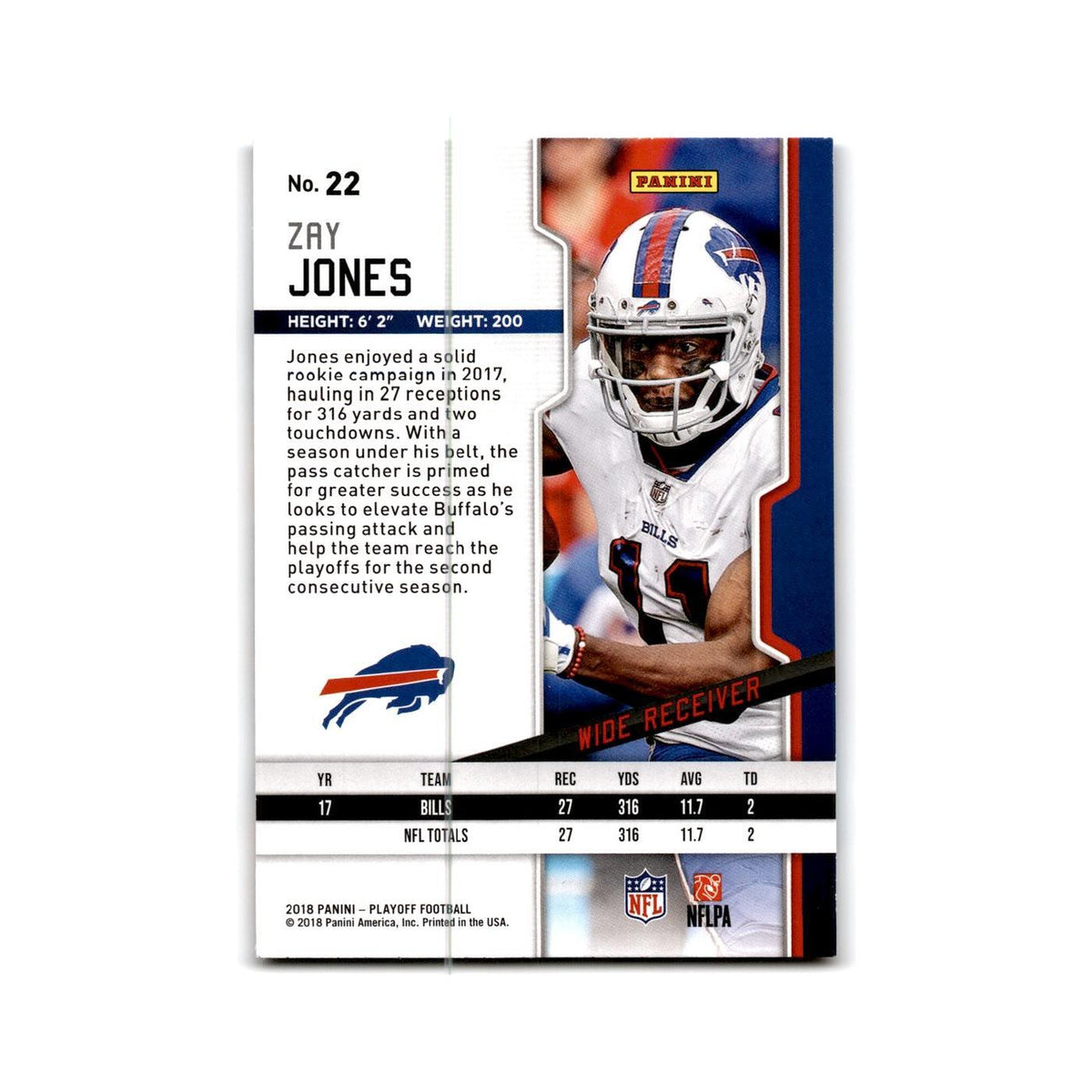 Zay Jones 2018 Panini Playoff #22 Buffalo Bills Football Card NM