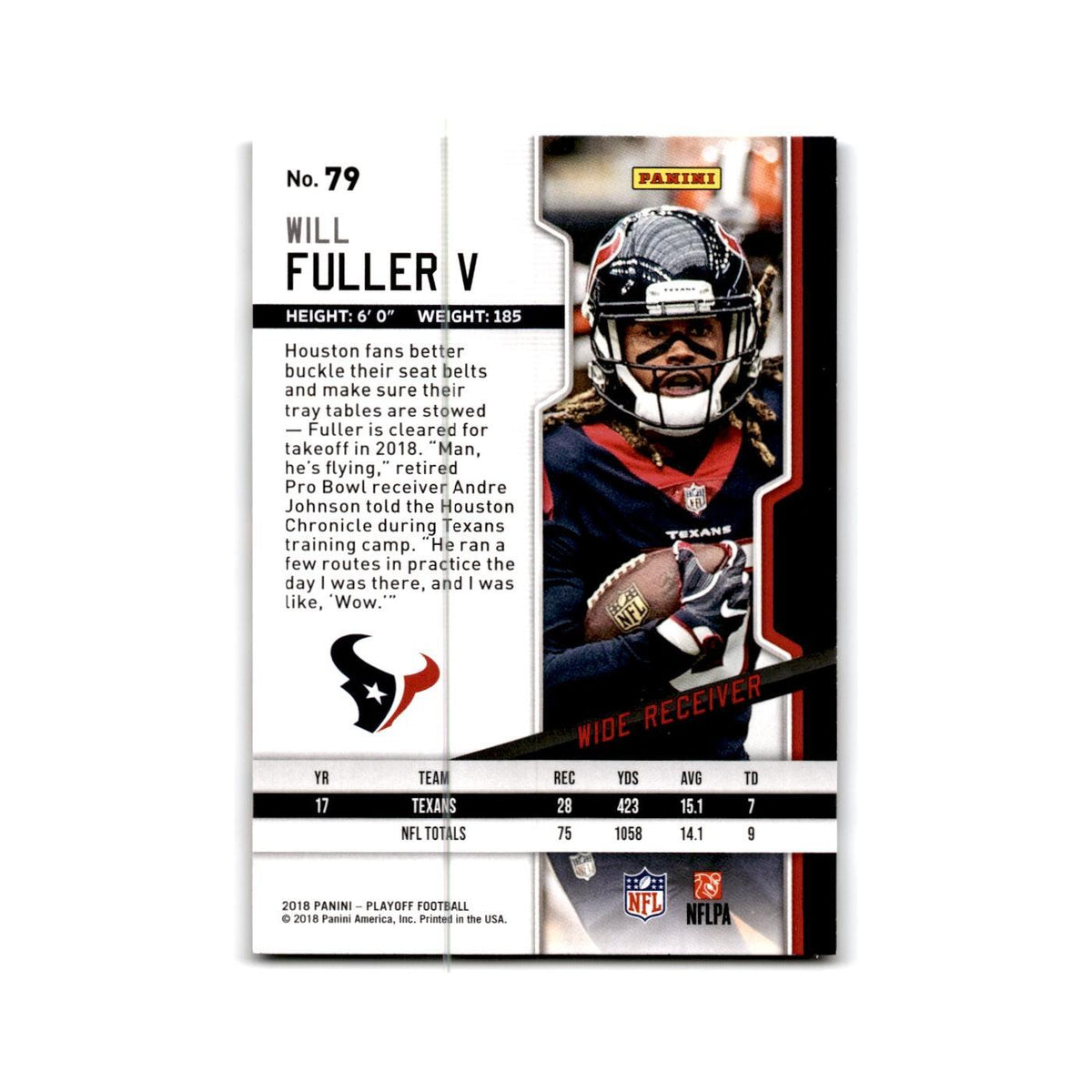 Will Fuller V 2018 Panini Playoff #79 Houston Texans Football Card NM