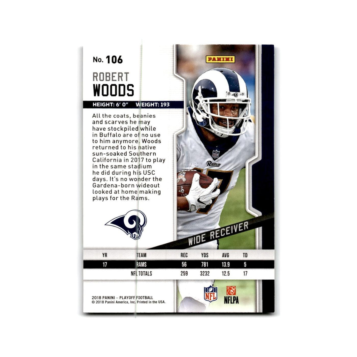 Robert Woods 2018 Panini Playoff #106 Los Angeles Rams Football Card NM