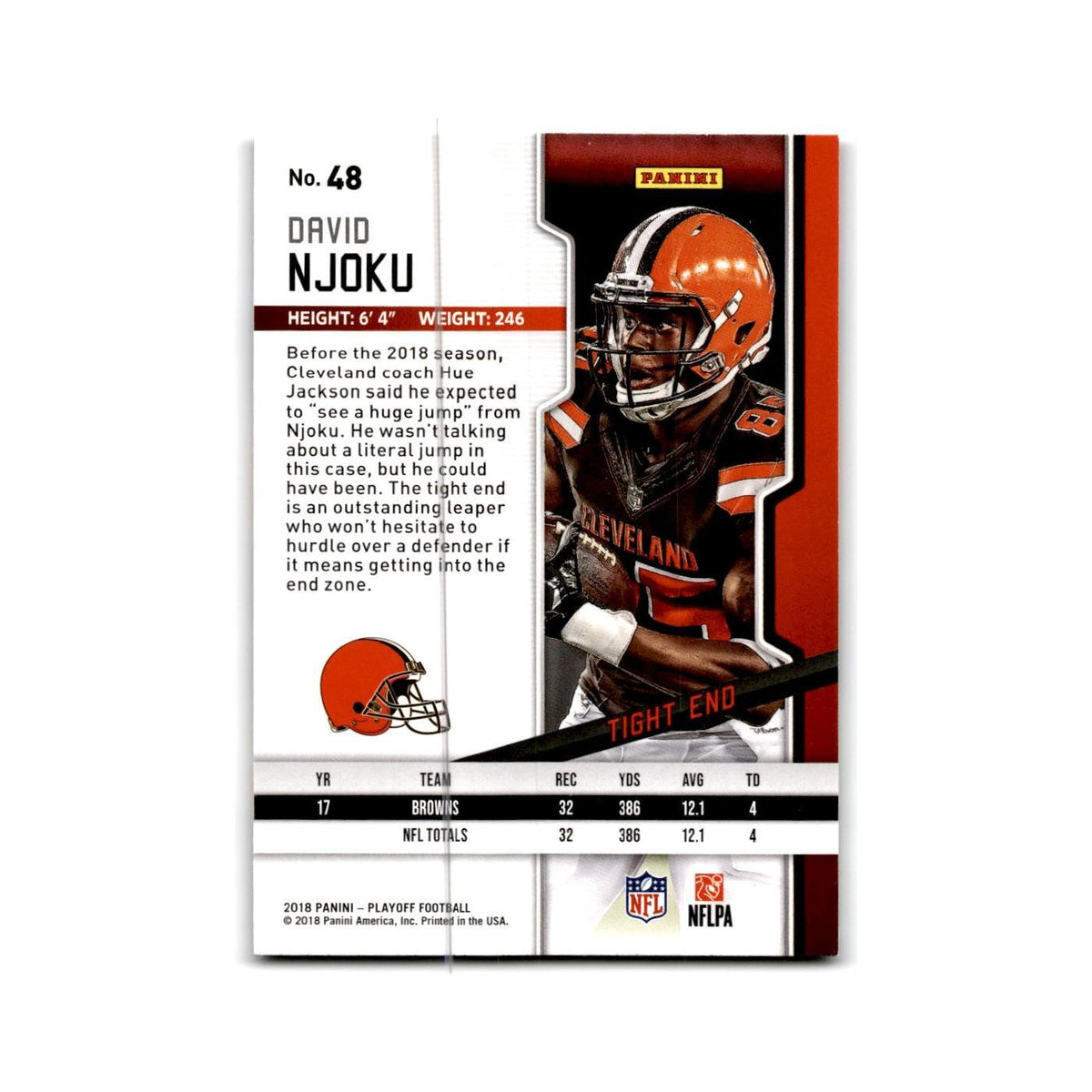 David Njoku 2018 Panini Playoff #48 Cleveland Browns Football Card NM