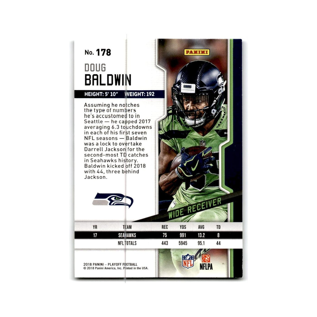 Doug Baldwin 2018 Panini Playoff #178 Seattle Seahawks Football Card NM