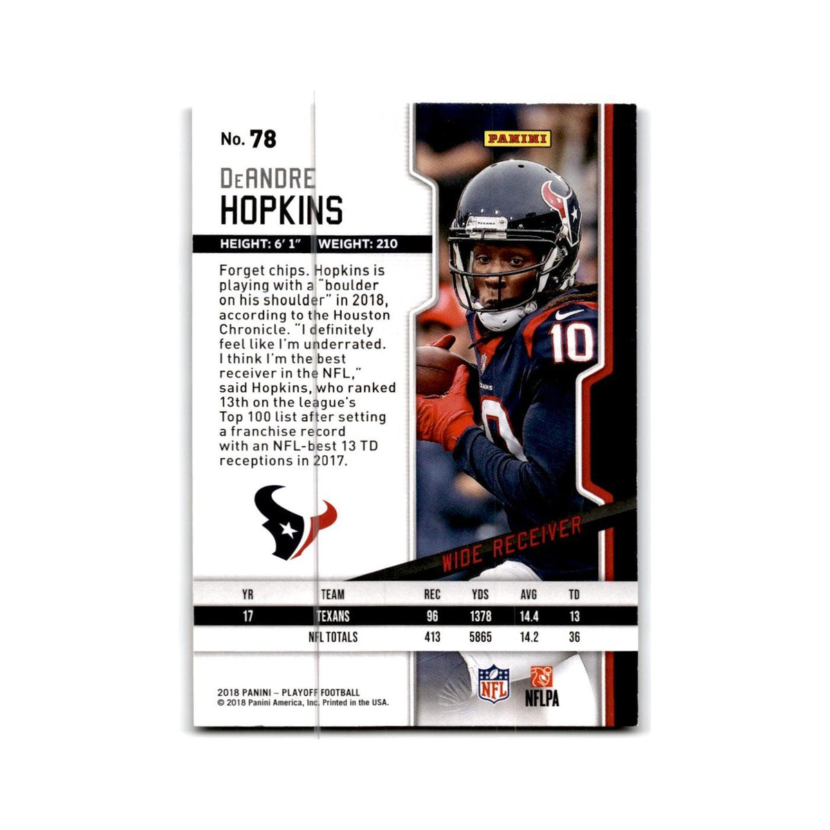DeAndre Hopkins 2018 Panini Playoff #78 Houston Texans Football Card NM