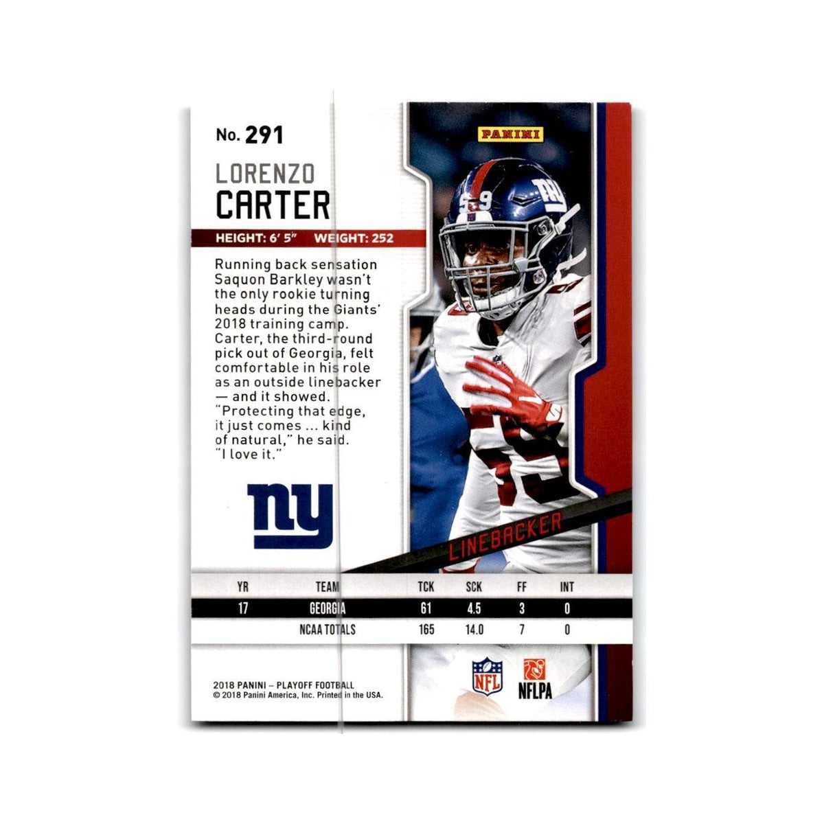 Lorenzo Carter Rookie 2018 Panini Playoff #291 New York Giants Football Card NM