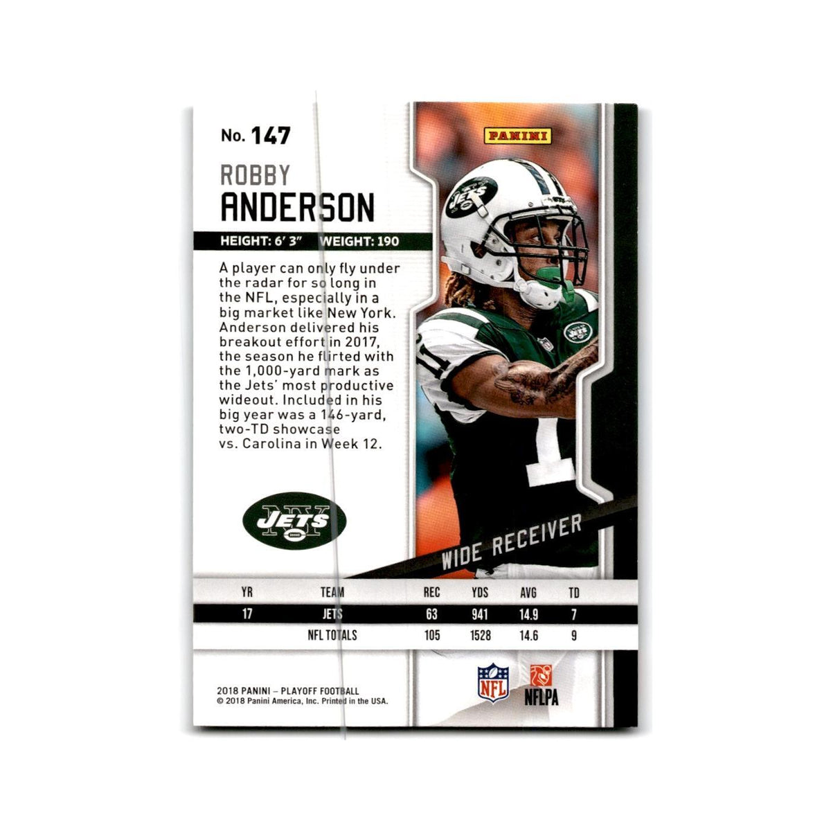 Robby Anderson 2018 Panini Playoff #147 New York Jets Football Card NM