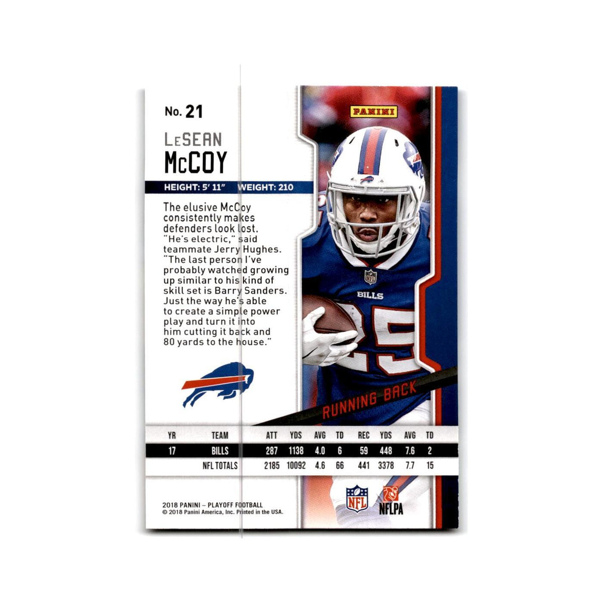LeSean McCoy 2018 Panini Playoff #21 Buffalo Bills Football Card NM