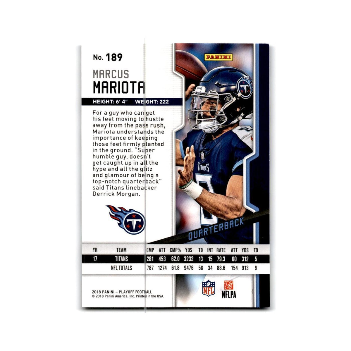 Marcus Mariota 2018 Panini Playoff #189 Tennessee Titans Football Card NM