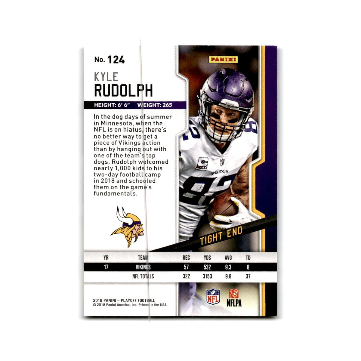 Kyle Rudolph 2018 Panini Playoff #124 Minnesota Vikings Football Card NM