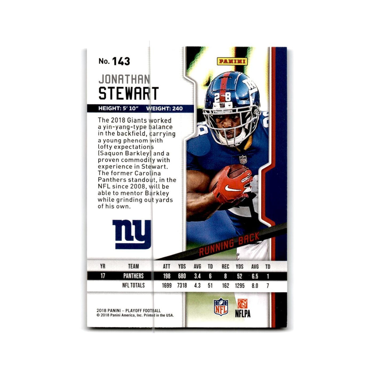 Jonathan Stewart 2018 Panini Playoff #143 New York Giants Football Card NM