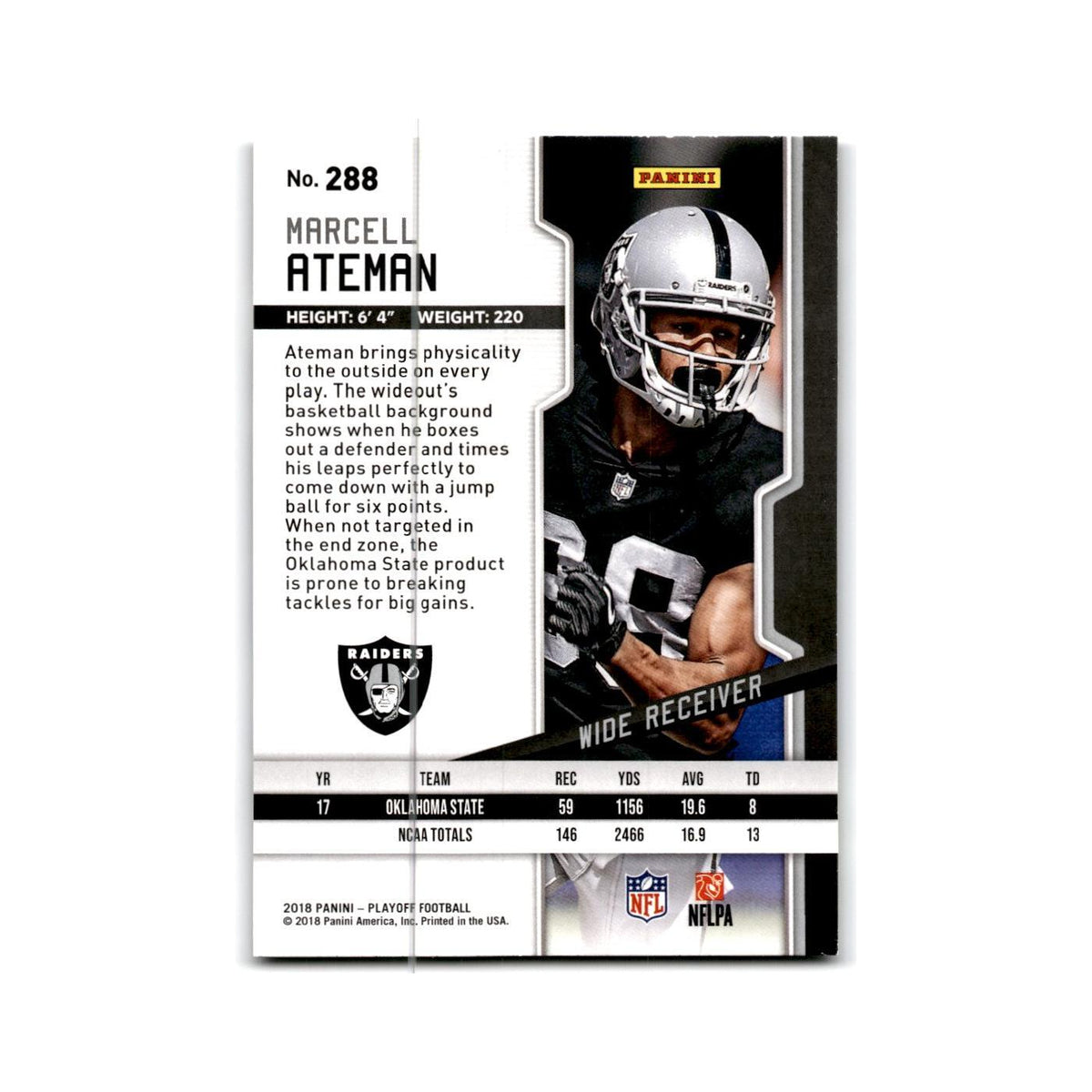 Marcell Ateman Rookie 2018 Panini Playoff #288 Oakland Raiders Football Card NM