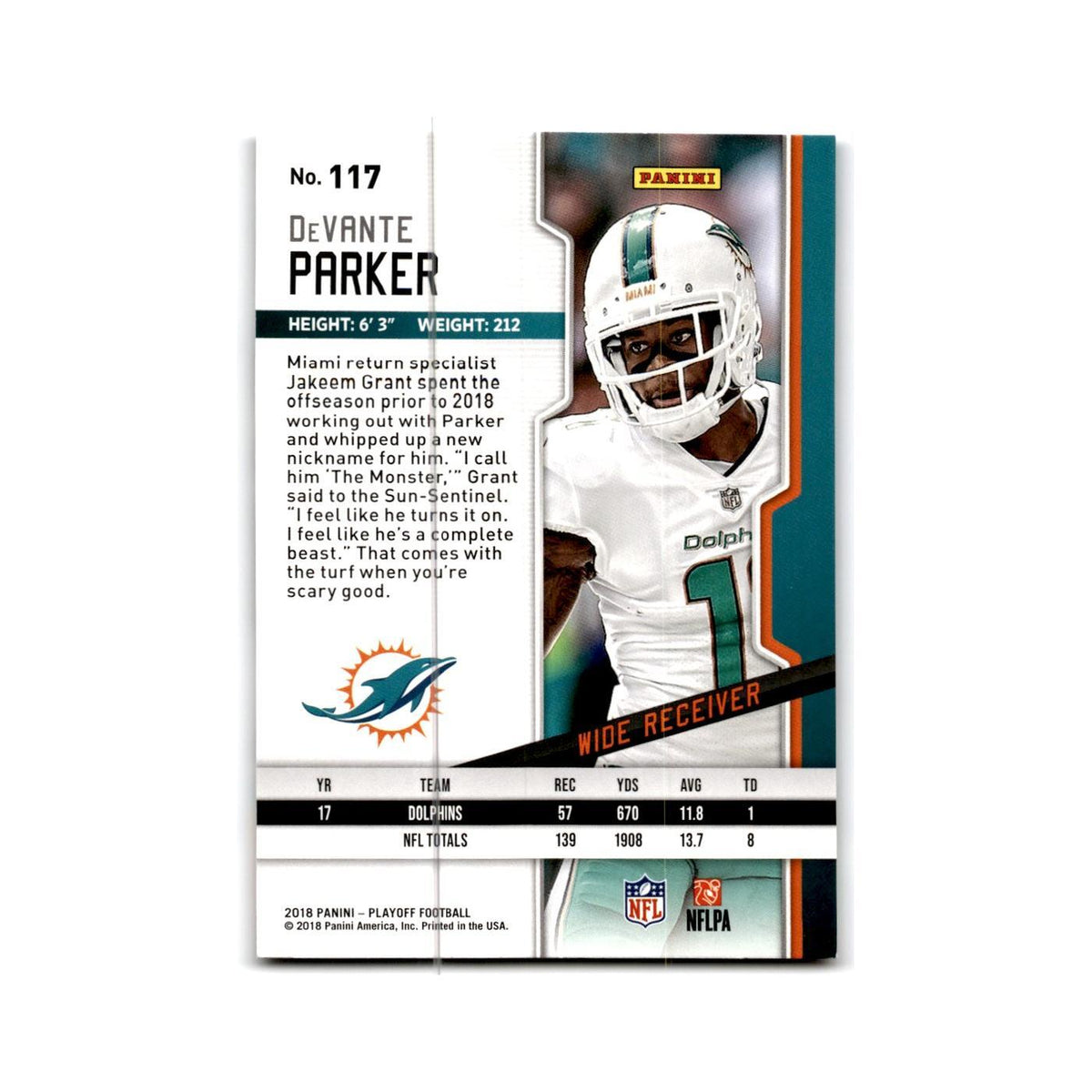 DeVante Parker 2018 Panini Playoff #117 Miami Dolphins Football Card NM