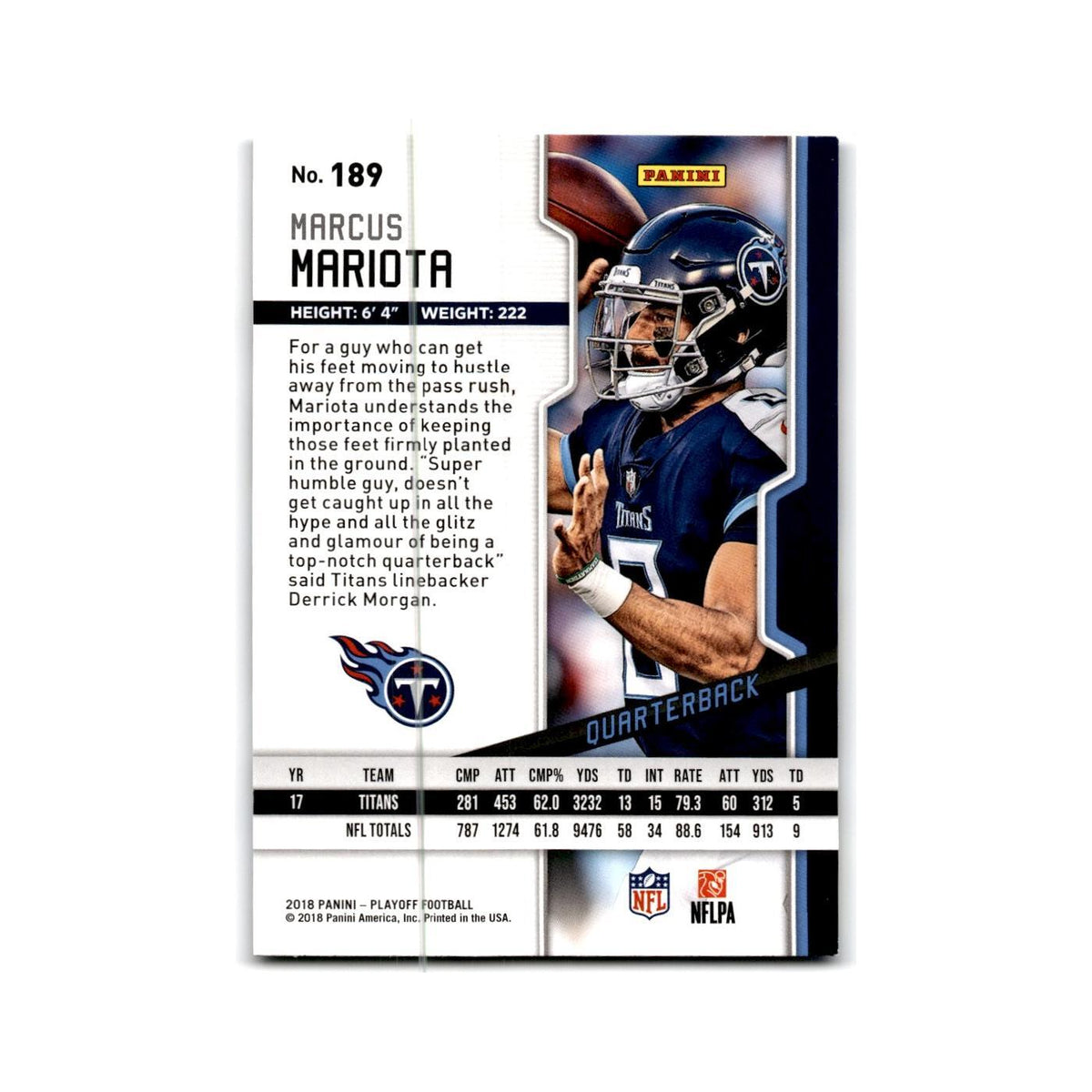 Marcus Mariota 2018 Panini Playoff #189 Tennessee Titans Football Card NM