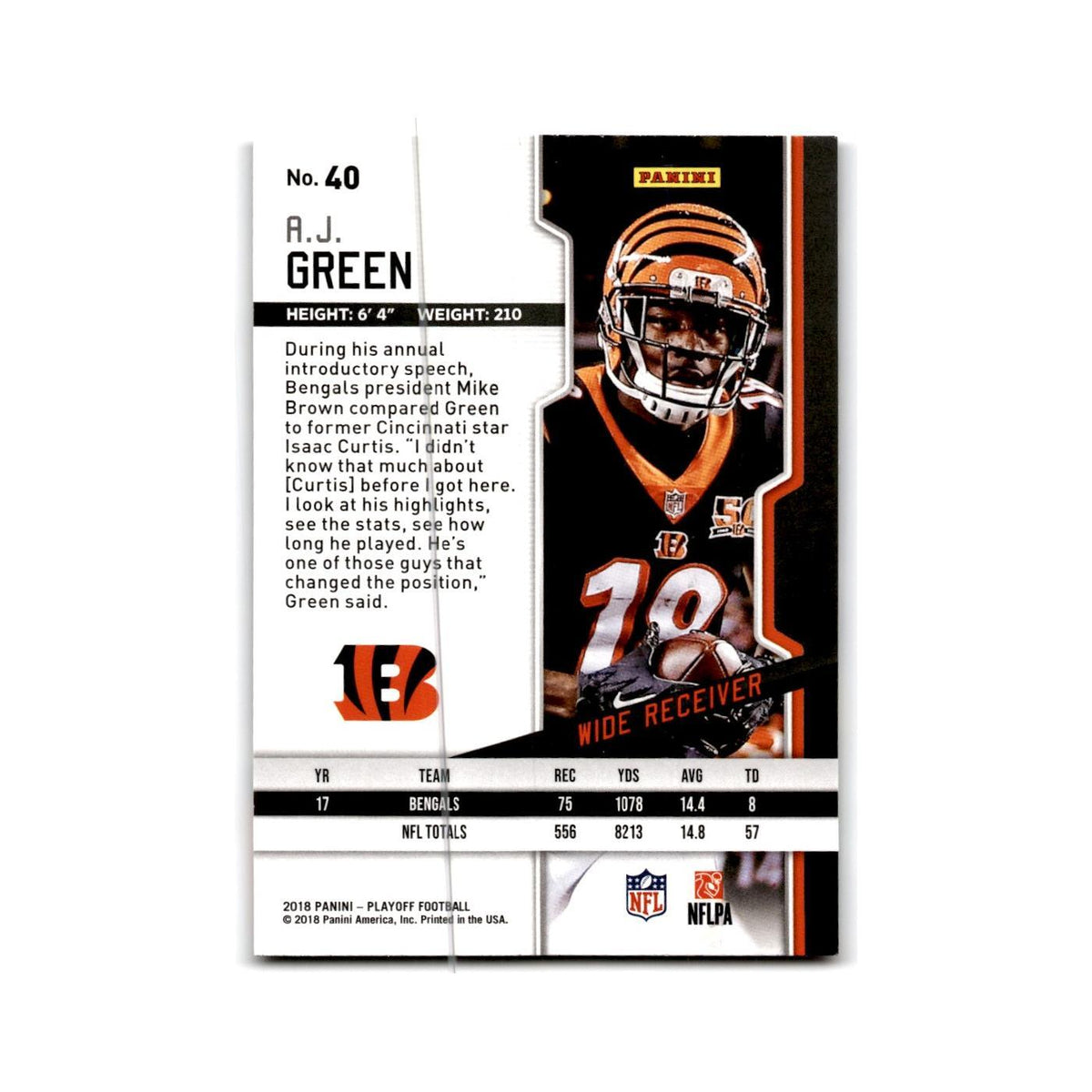 A.J. Green 2018 Panini Playoff #40 Cincinnati Bengals Football Card NM
