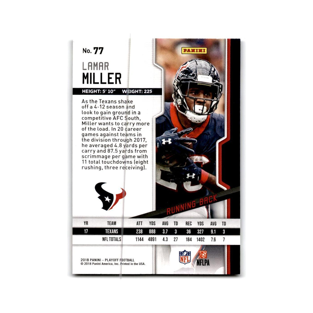 Lamar Miller 2018 Panini Playoff #77 Houston Texans Football Card NM