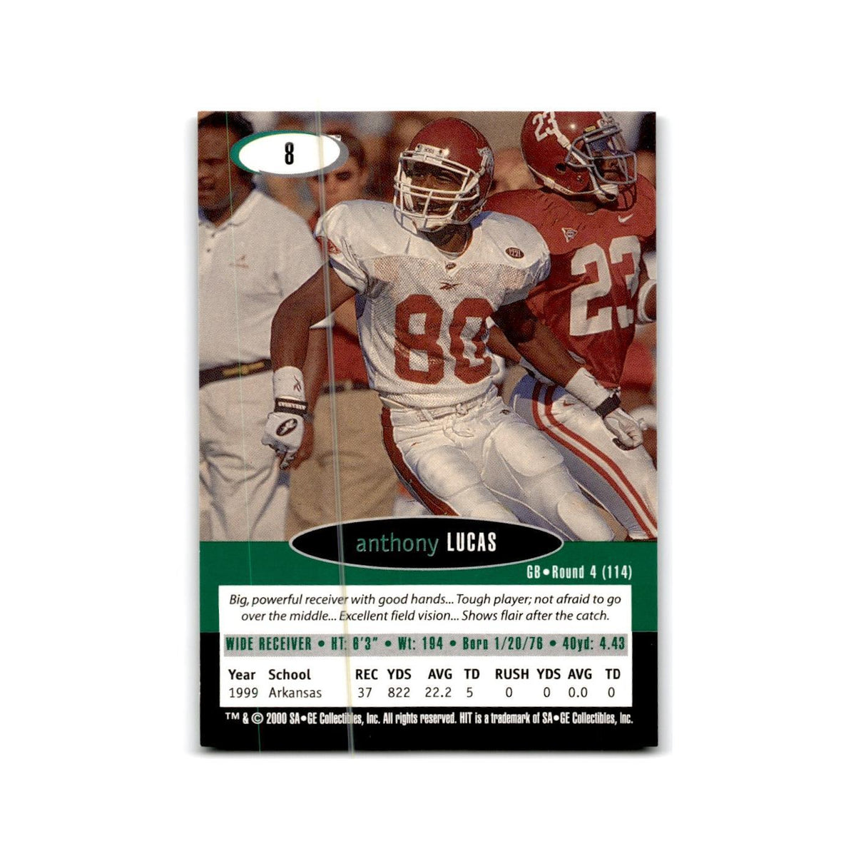 Anthony Lucas 2000 SAGE HIT #8 Arkansas Razorbacks Football Card NM
