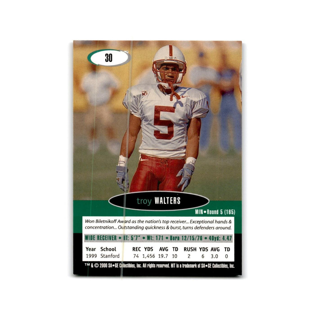 Troy Walters 2000 SAGE HIT #30 Stanford Cardinal Football Card NM