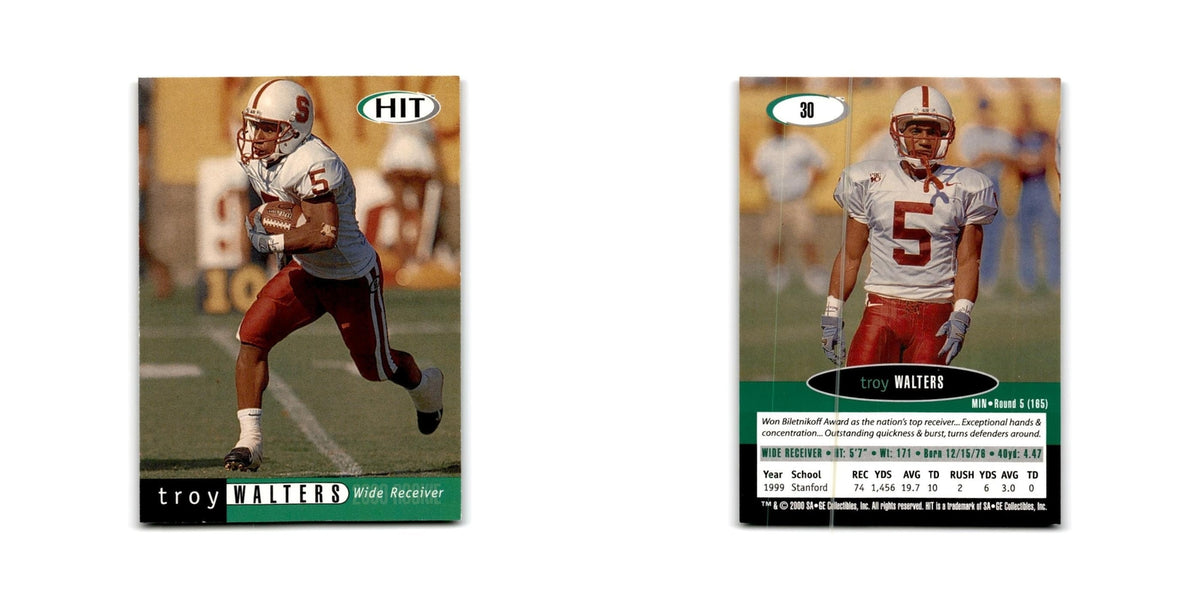 Troy Walters 2000 SAGE HIT #30 Stanford Cardinal Football Card NM
