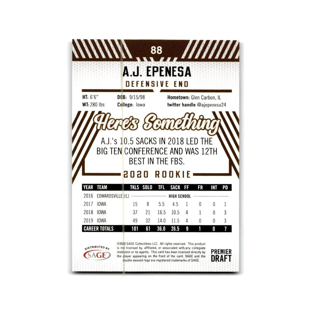 A.J. Epenesa 2020 SAGE HIT #88 Iowa Hawkeyes Football Card NM