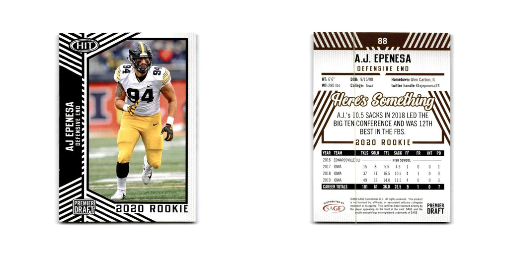 A.J. Epenesa 2020 SAGE HIT #88 Iowa Hawkeyes Football Card NM