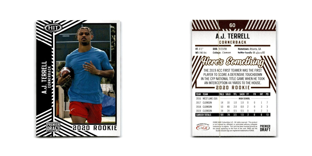 A.J. Terrell 2020 SAGE HIT #60 Clemson Tigers Football Card NM