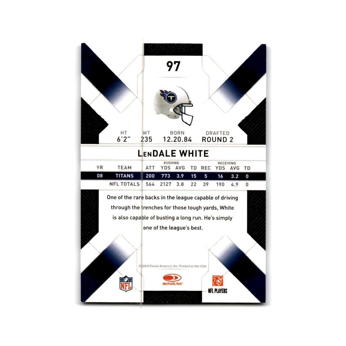 LenDale White 2009 Donruss Threads #97 Tennessee Titans Football Card NM