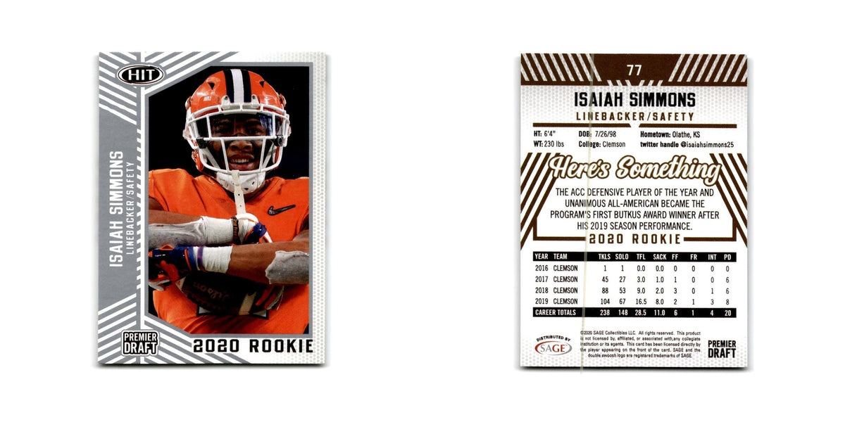 Isaiah Simmons 2020 SAGE HIT Silver #77 Clemson Tigers Football Card NM