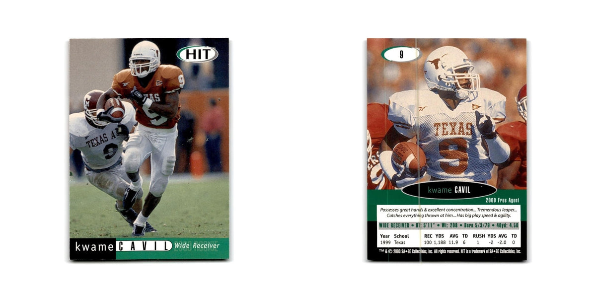 Kwame Cavil 2000 SAGE HIT #9 Texas Longhorns Football Card NM